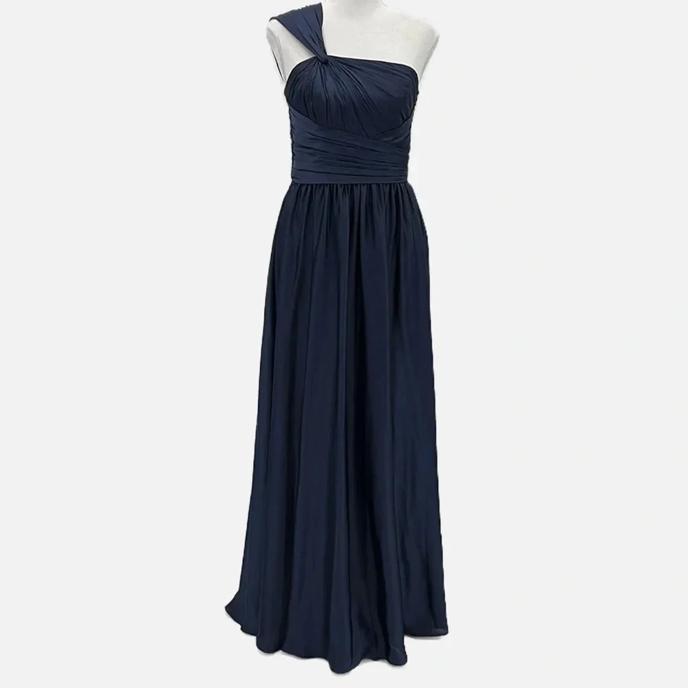 Monique Lhullier Bridesmaids One Shoulder Dress in Navy Blue - Size 4